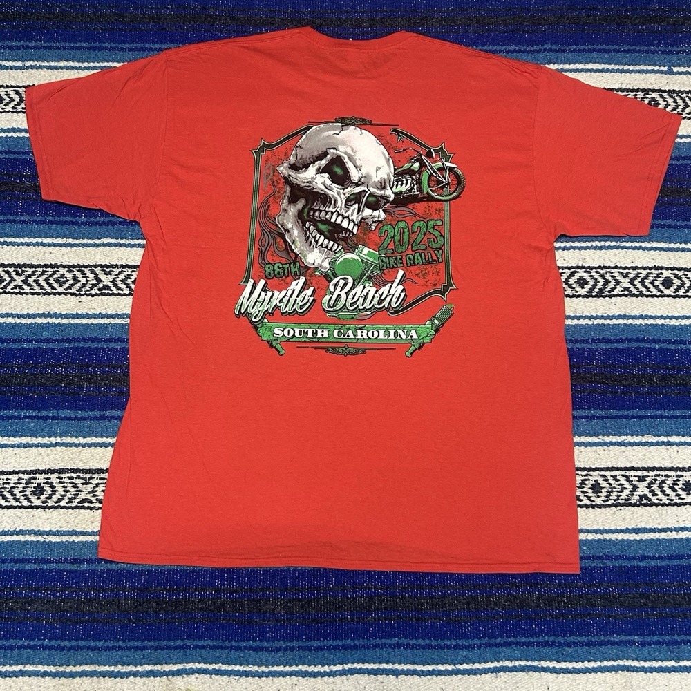 2025 Myrtle Beach Bike Rally T Shirt Mens 2XL Red 86th Motorcycle Skull Tee